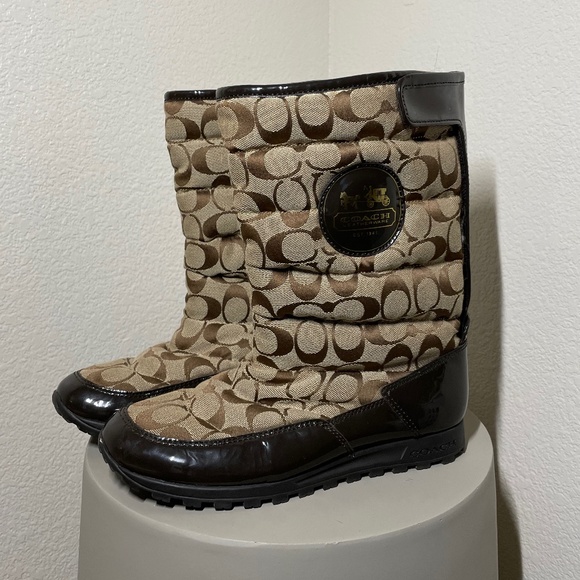 Coach Joyous Brown Jacquard Quilted Mid-Calf Boots